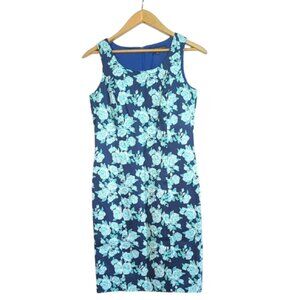 Brooks Brothers Navy Turquoise Floral Sleeveless Sheath Dress | Size‎ 4